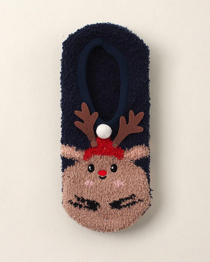 1Pair Christmas Cartoon Animals Ankle Fuzzy Socks