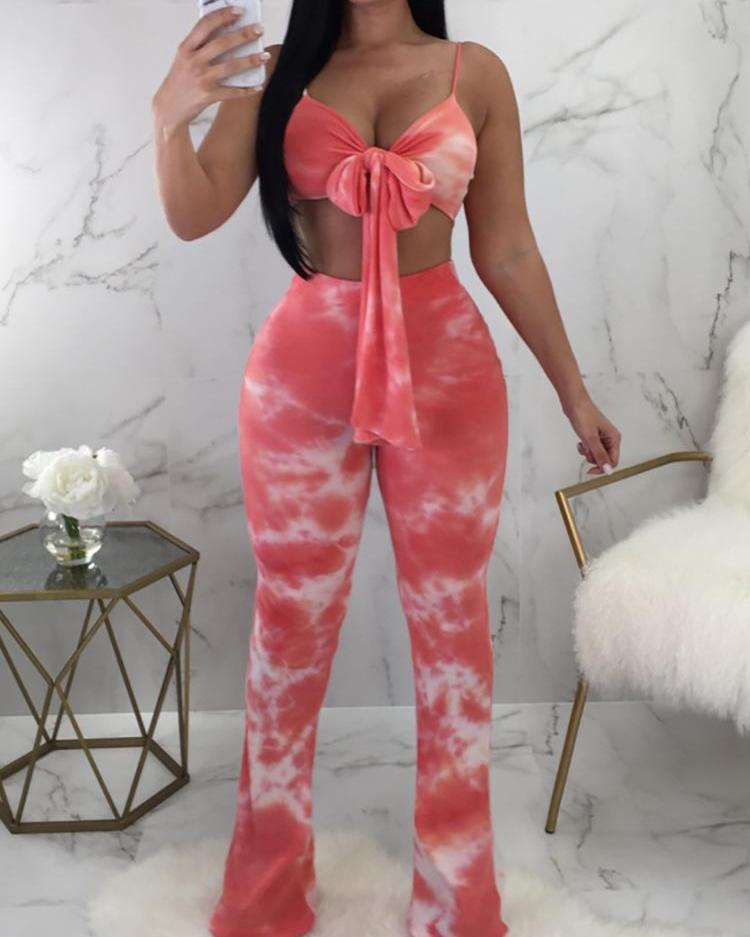 Tie Dye Print Bustier Top With Pants Set