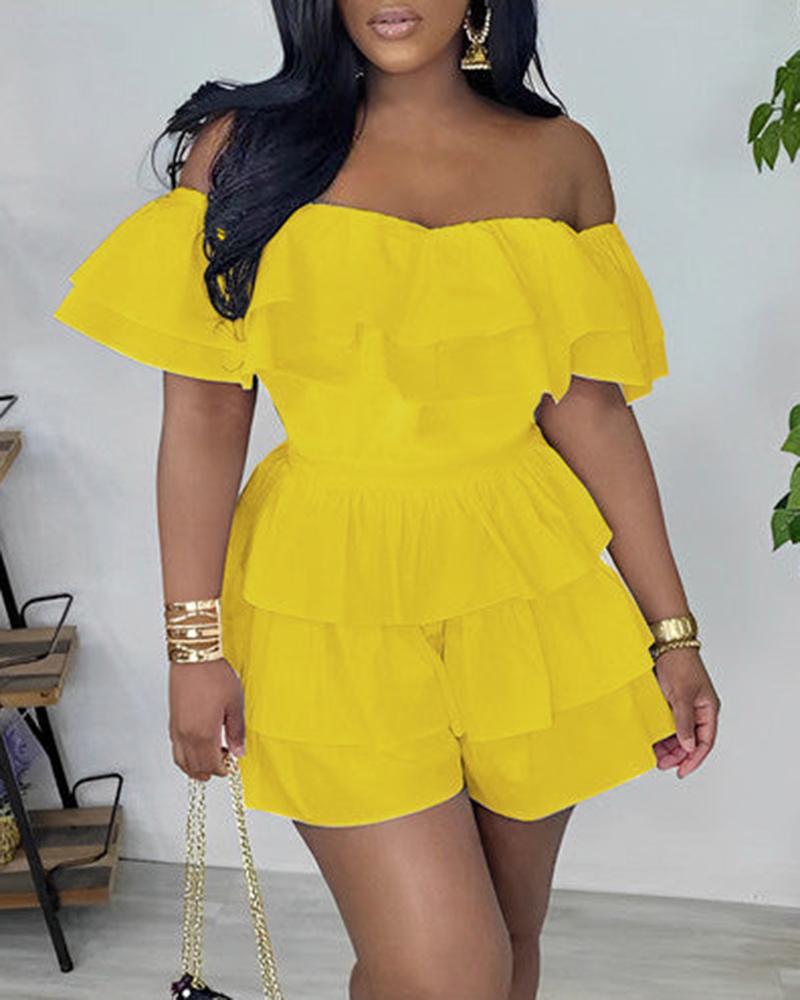 Off Shoulder Layered Ruffles Romper