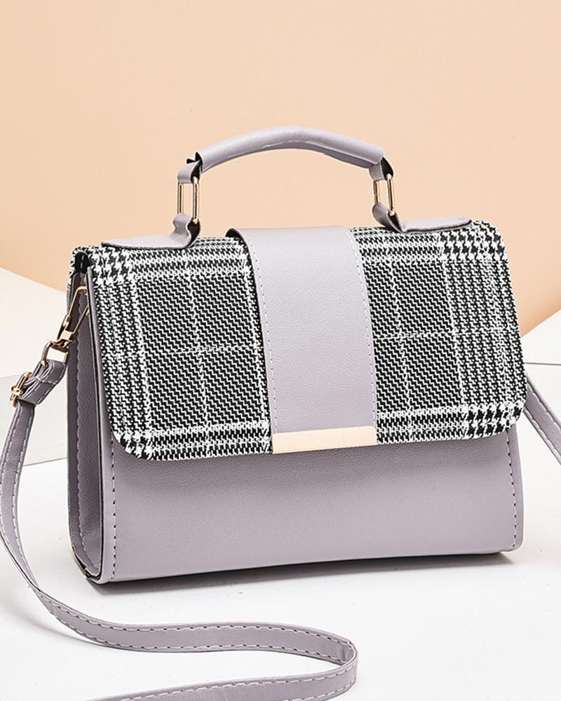 Colorblock Houndstooth Pattern Flap Magnetic Shoulder Bag