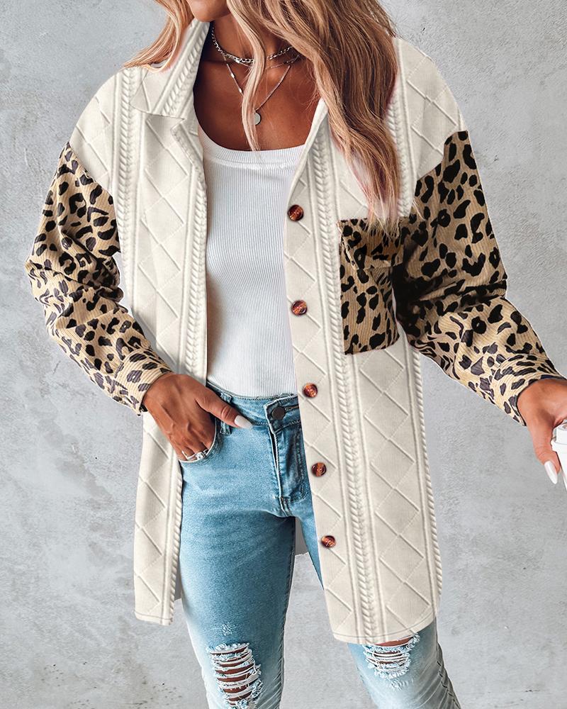 Colorblock Leopard Print Argyle Wheat Textured Shacket