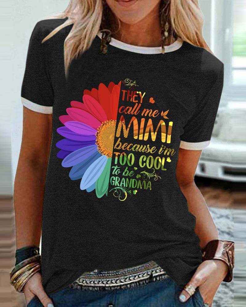 Independence Day Rainbow Sunflower Slogan Print T-shirt