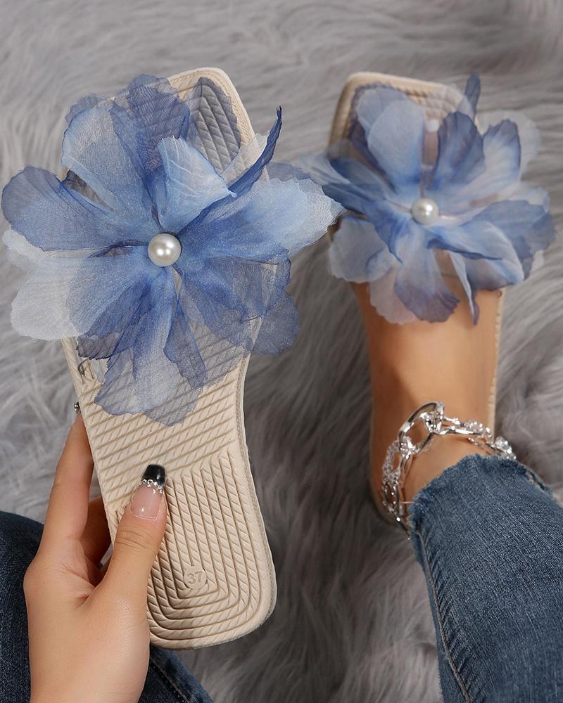 Floral Pattern Square Toe Platform Slippers