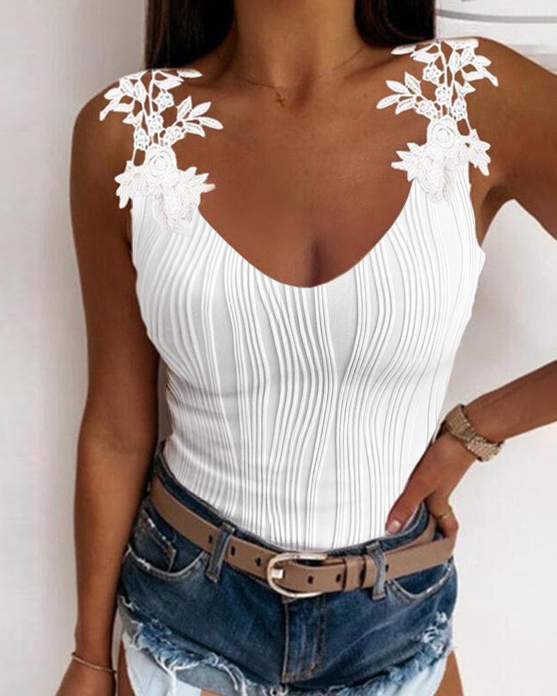 Lace Patch Textured Tank Top