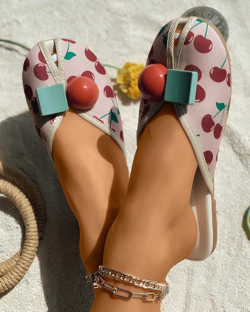 Cherry Print Peep Toe Slippers