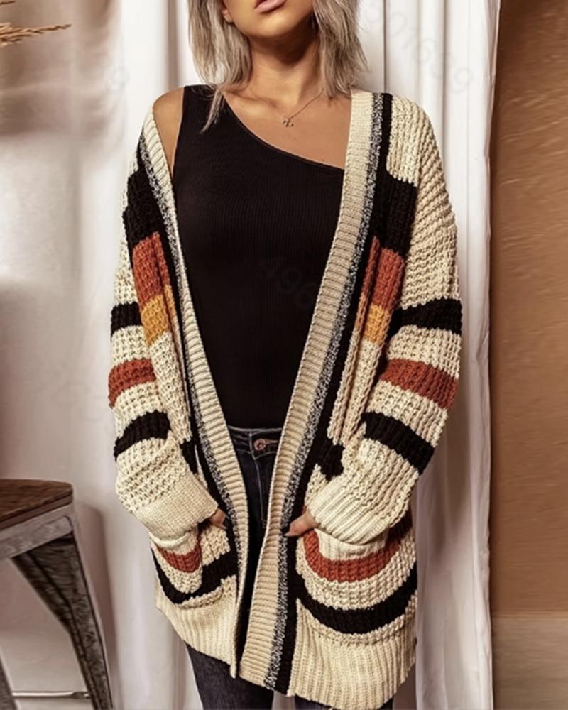 Colorblock Pocket Design Knit Longline Cardigan