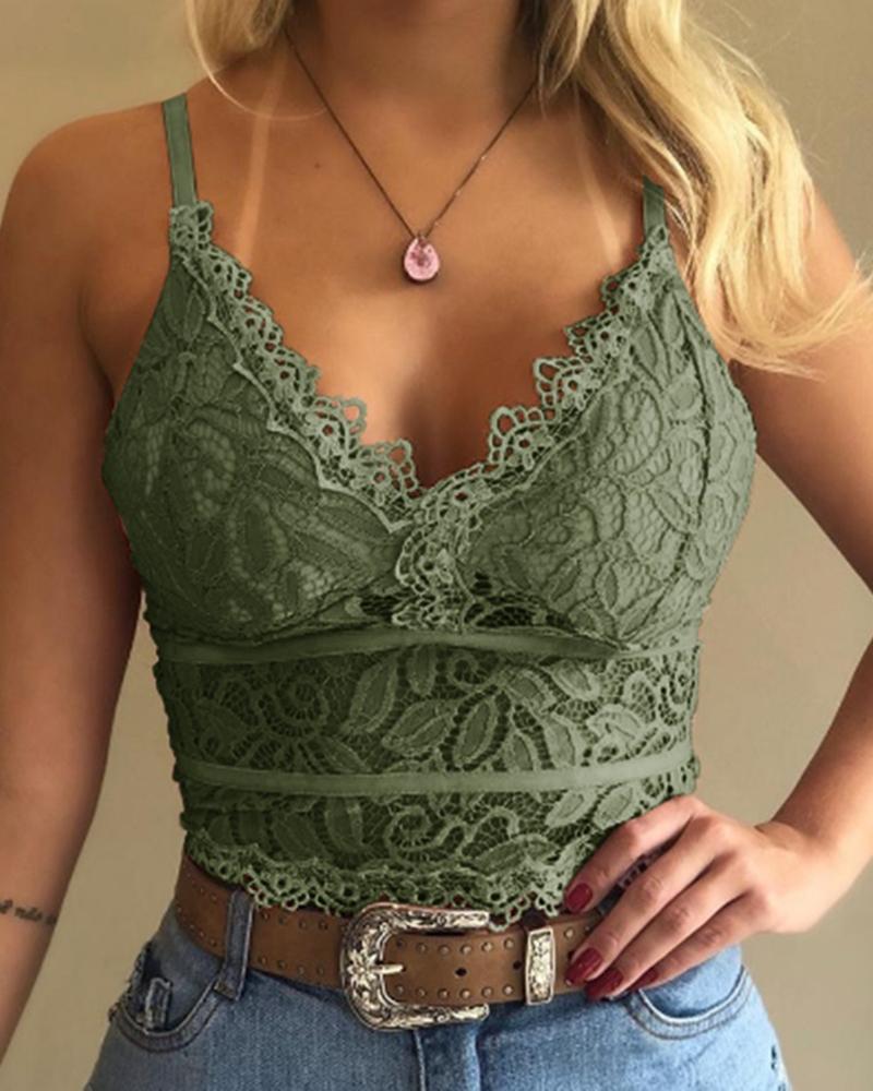 Guipure Lace V-Neck Spaghetti Strap Top