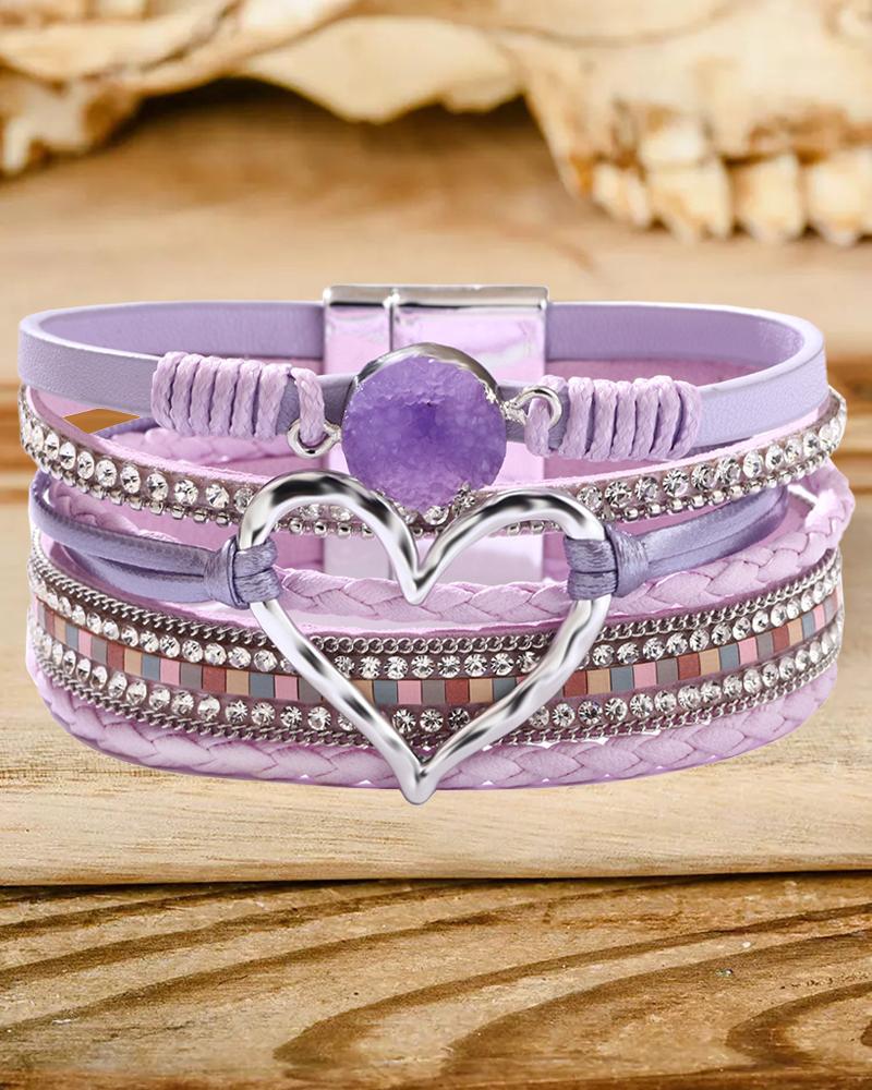  1pc Rhinestone Heart Pattern Braided Magnet Bracelet