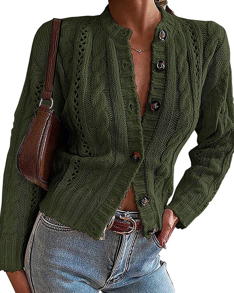 Long Sleeve Cable Knit Buttoned Cardigan