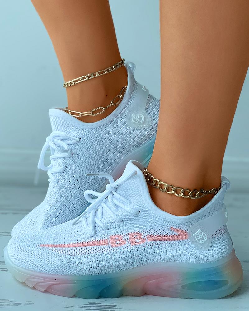 Lace-up Colorblock Breathable Sporty Knit Sneakers