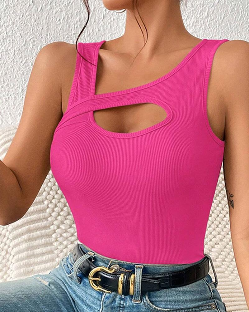 Asymmetrical Neck Cutout Tank Top