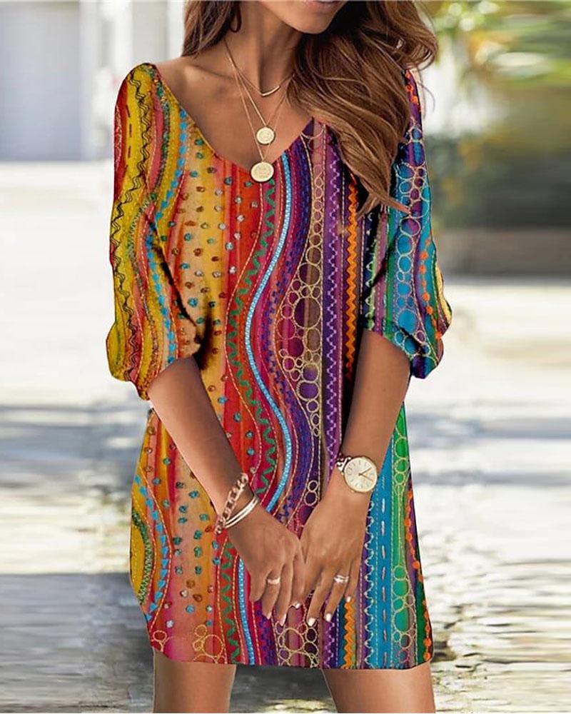 Abstract Geometric Print Casual Dress