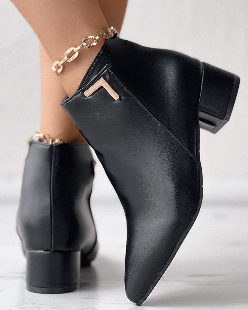 Point Toe Chunky Heel Boots