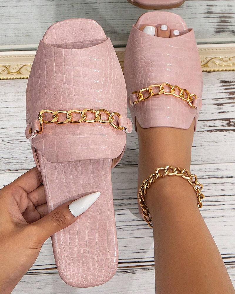 Crocodile Chain Decor Peep Toe Slippers