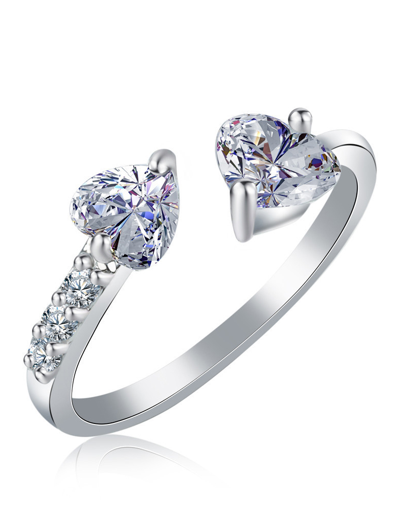 1pc Double Heart Faux Zircon Opening Ring