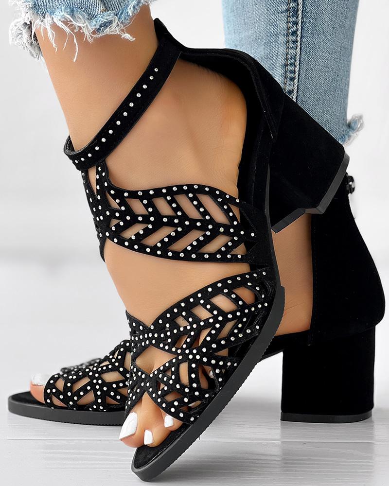 Heeled-Sandals  ChicMe Hollow Out Leaf Rhinestone Decor Latin Dance Heels