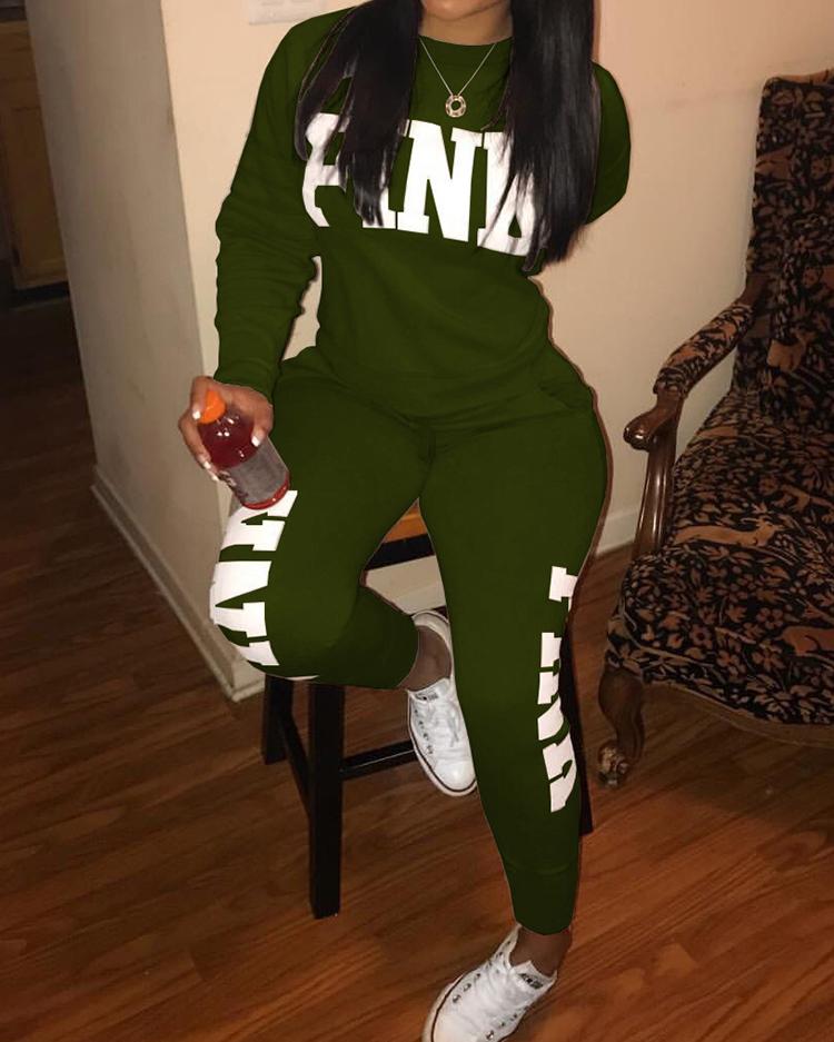 Trendy Letter Print Sweatshirt  Tracksuit