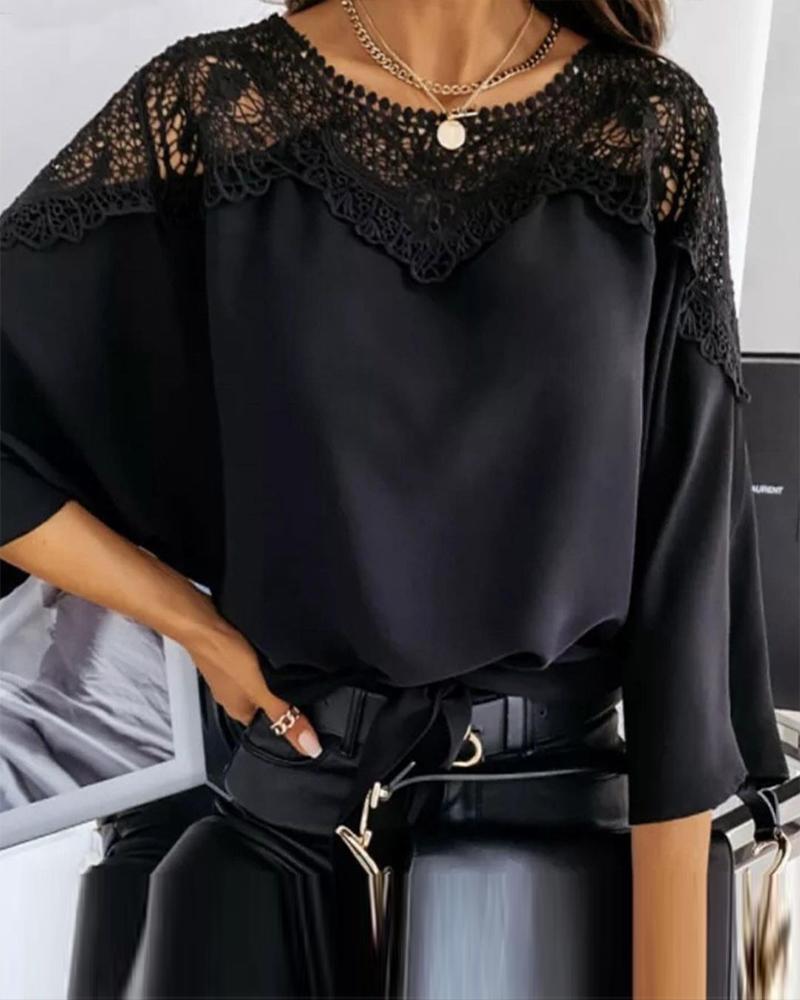 Contrast Lace Tied Detail Bell Sleeve Top