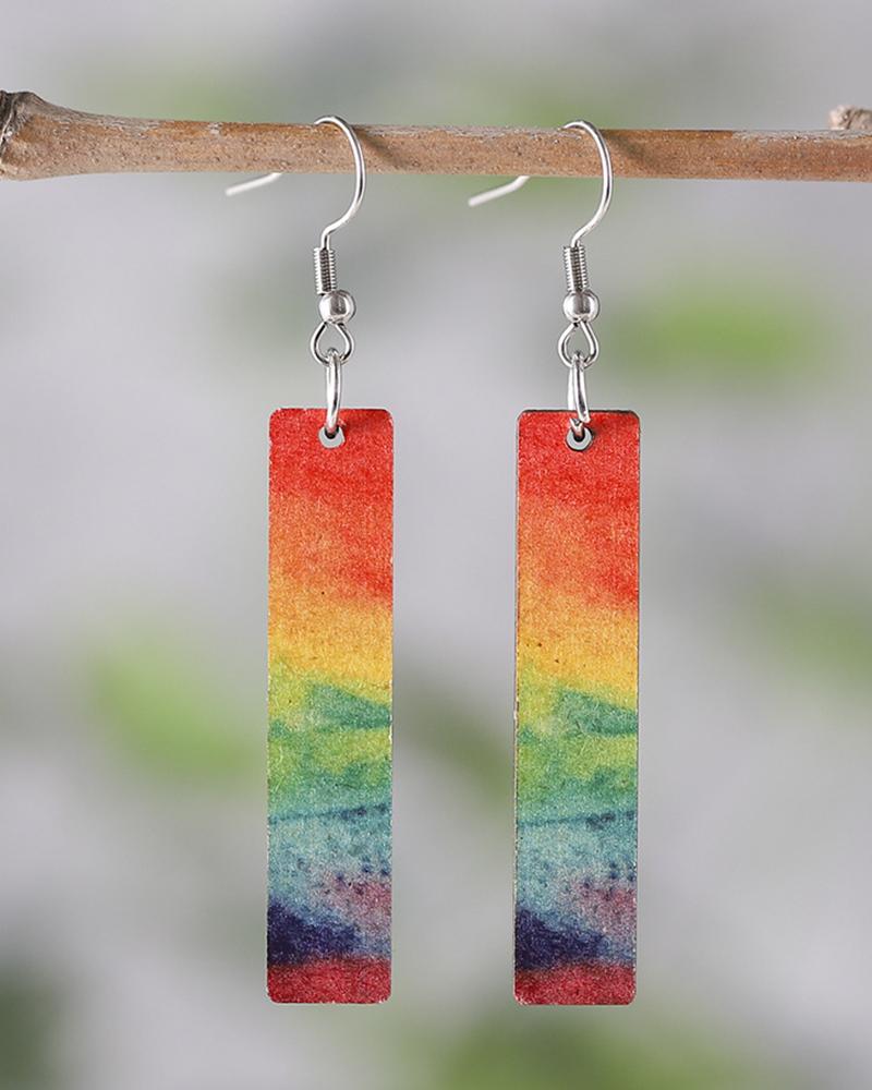1Pair Painting Ombre Rectangle Hook Drop Earrings