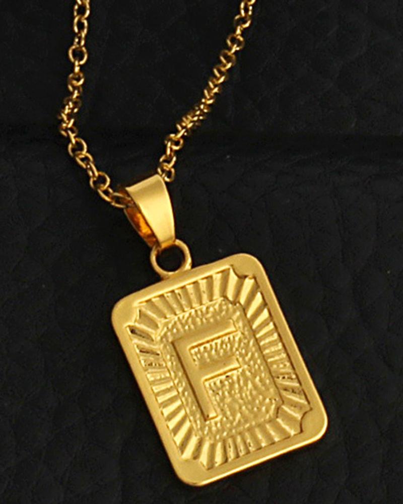 1pc Letter Embossed Square Pendant Necklace