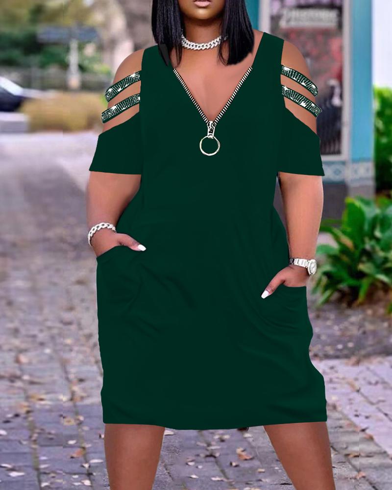Casual Dresses  ChicMe Plus Size Cold Shoulder Zipper Design Casual Dress