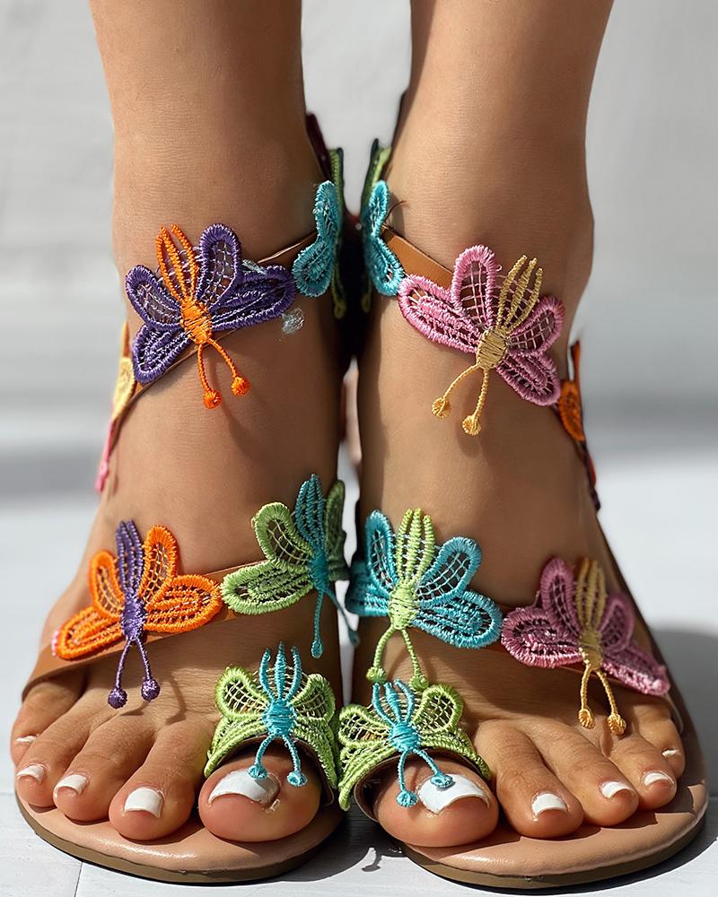 Butterfly Pattern Toe Ring Beach Sandals