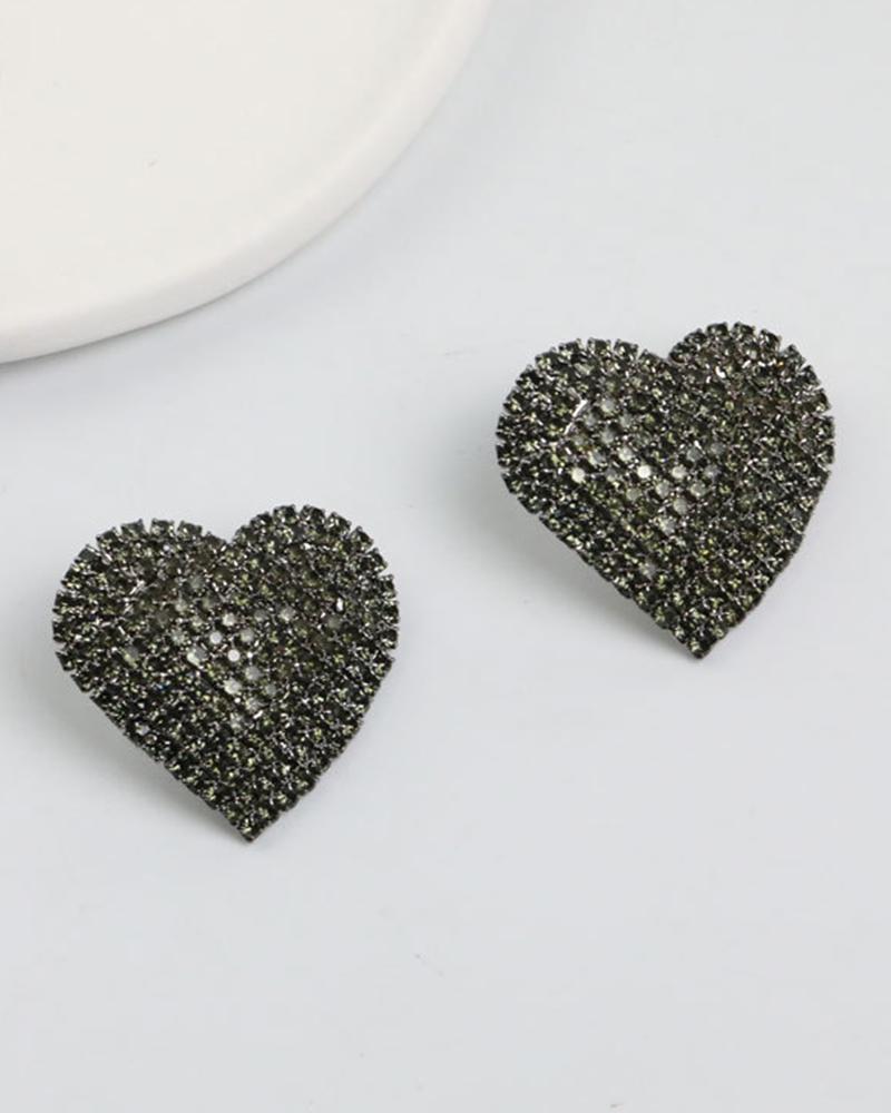 1Pair Rhinestone Heart Shaped Stud Earrings