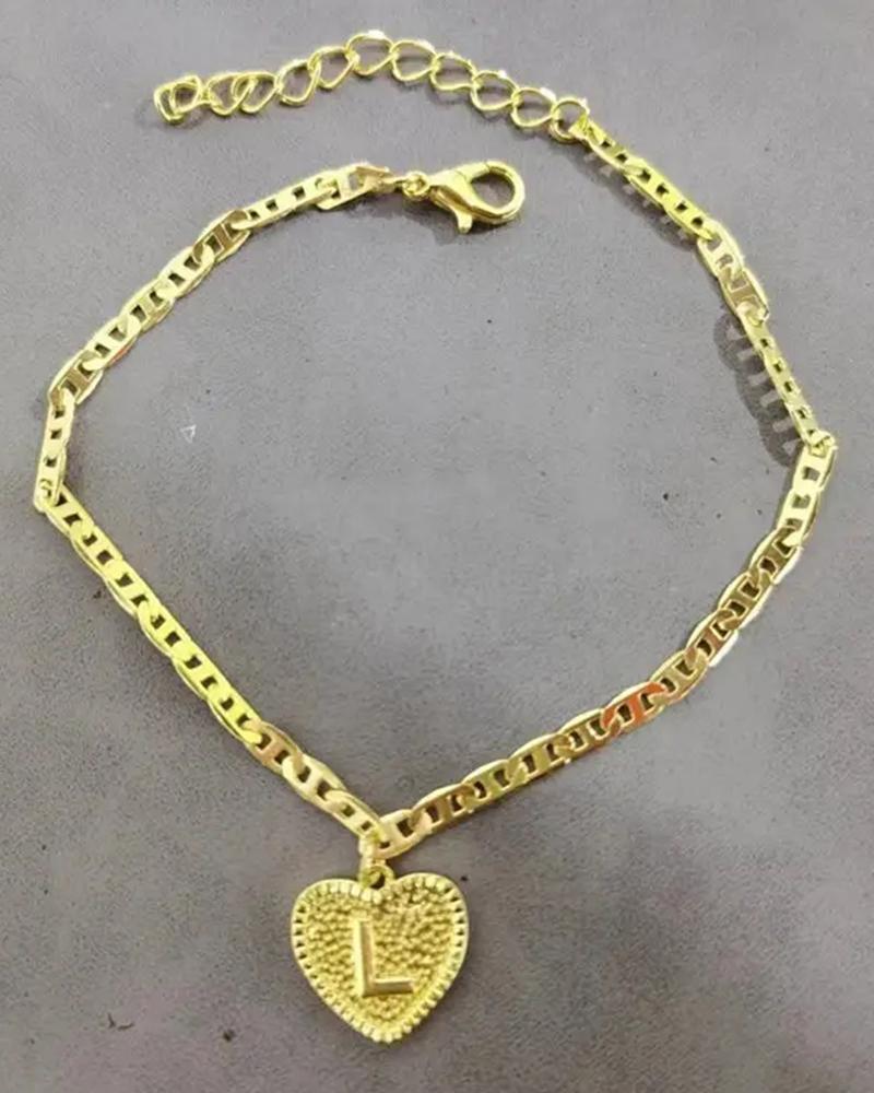 1pc Heart Shaped Letter Embossed Chain Anklet