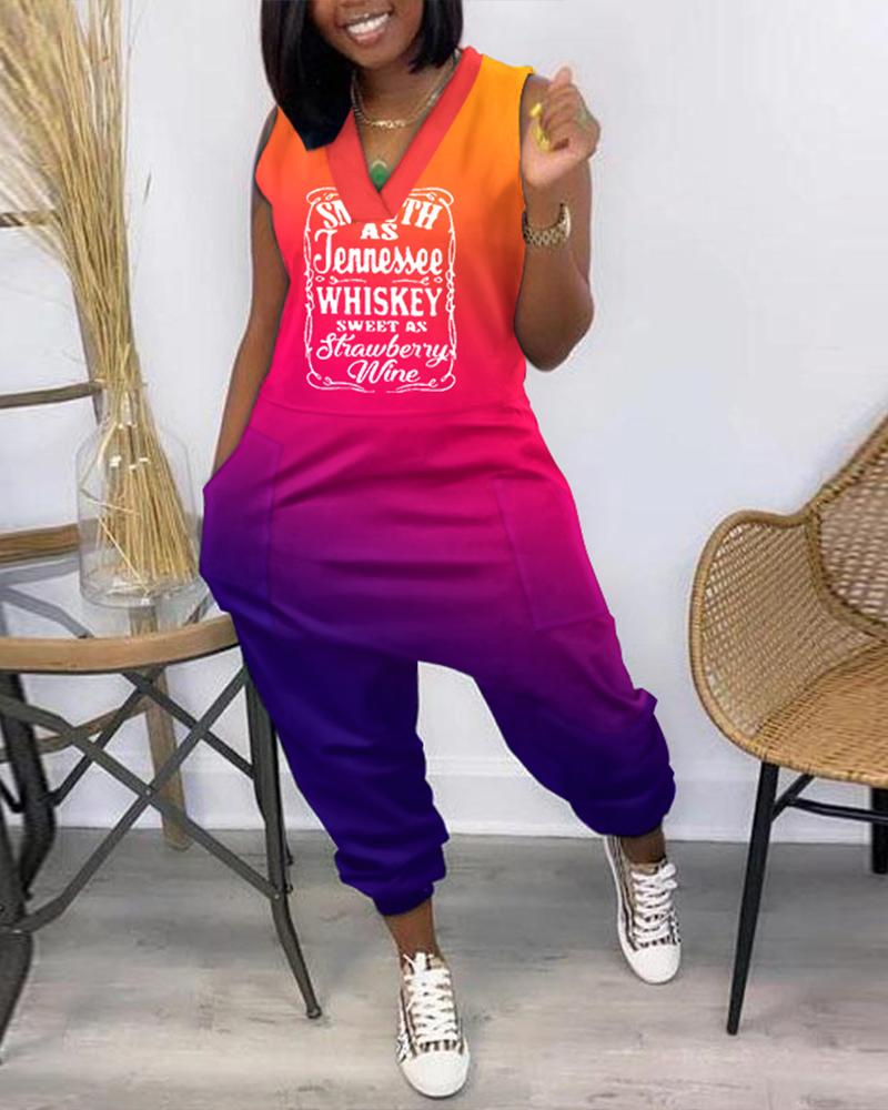 Smooth As Tennessee Whiskey Sweet As Strawberry Wine Ombre Print Sleeveless Jumpsuit