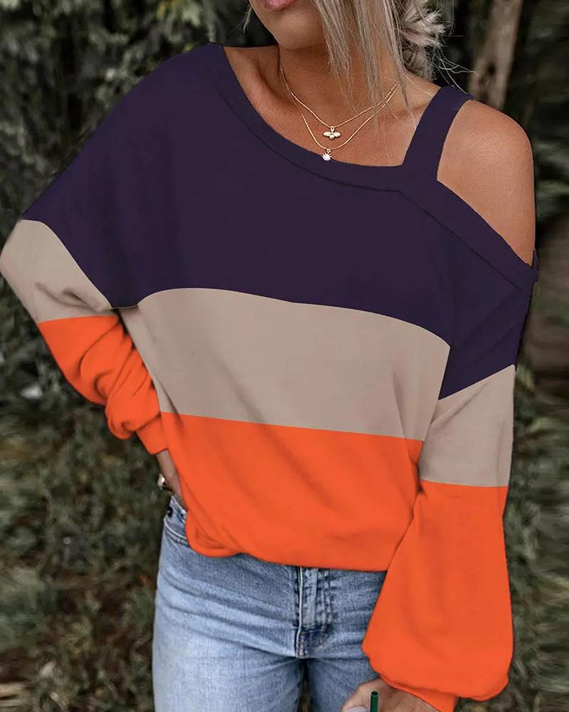 Colorblock Cold Shoulder Long Sleeve Top