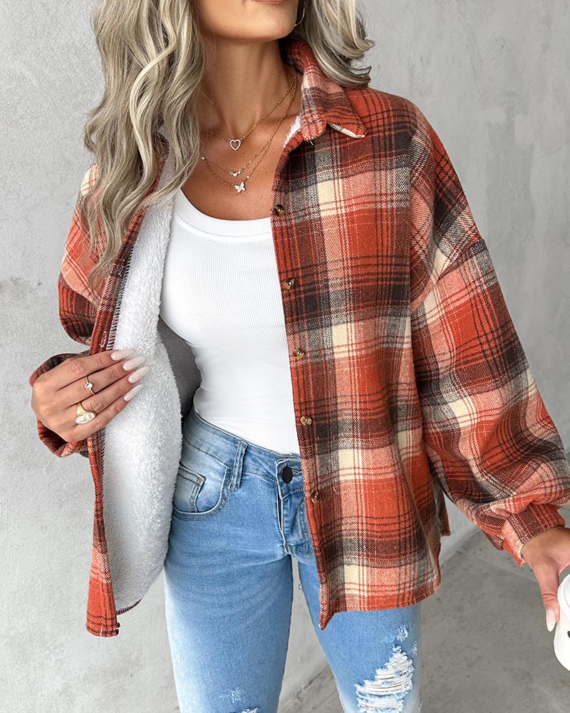 Plaid Print Buttoned Lined Thermal Shacket