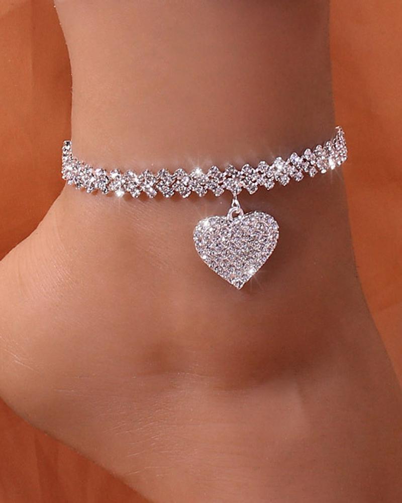 1pc Rhinestone Love Pendant Chain Anklet