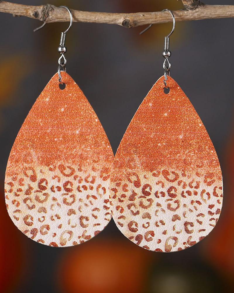 1Pair Contrast Leopard Water Drop Earrings