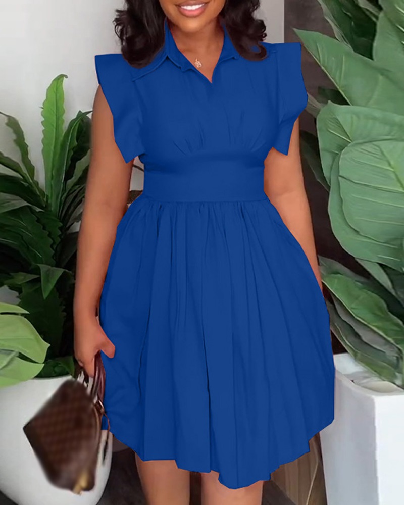 Flutter Sleeve Pleated Casual Dress