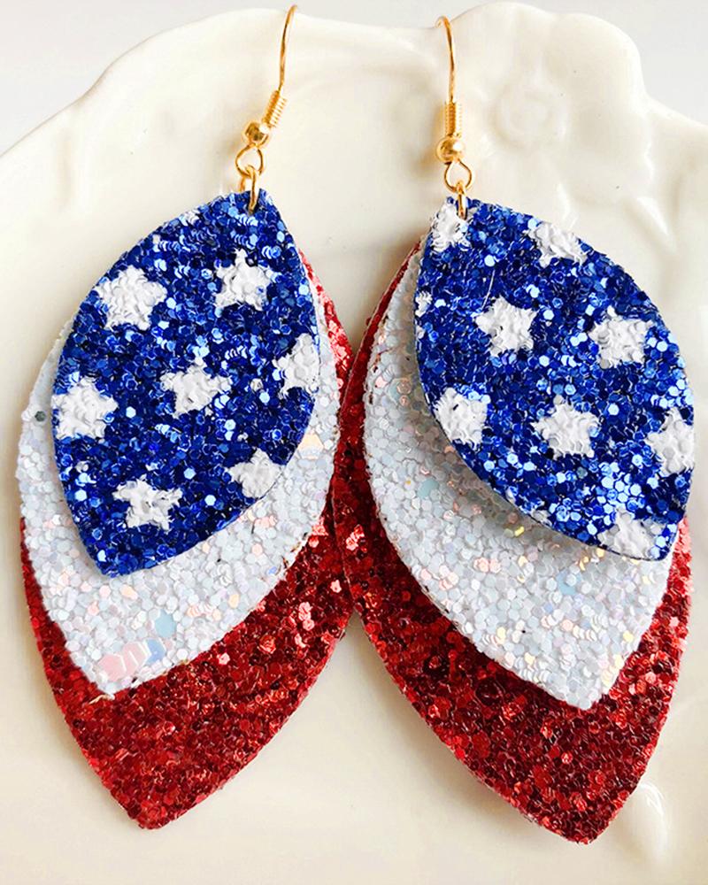 1Pair Independence Day Flag Layered Sequin Drop Earrings