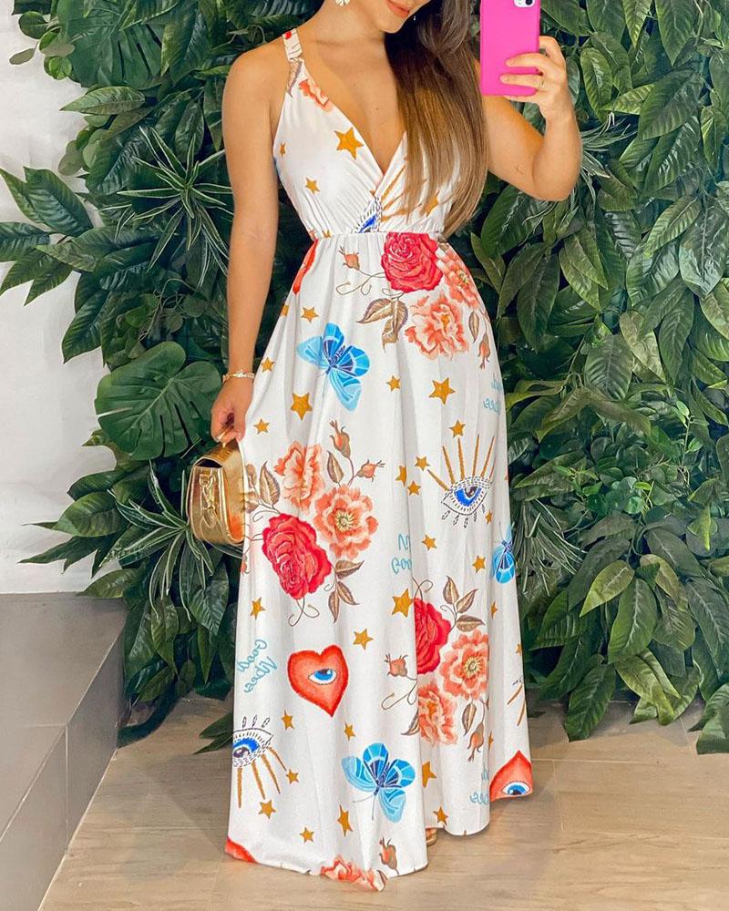 All Over Print Sleeveless Maxi Dress