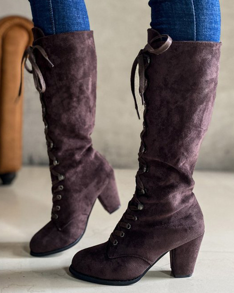 Lace-up Chunky Heel Boots