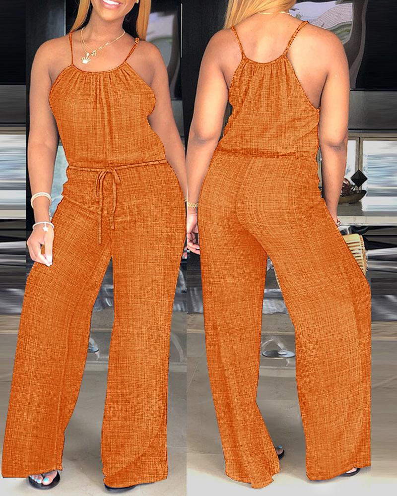 Spaghetti Strap Drawstring Casual Jumpsuit