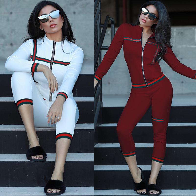 Contrast Binding Zip Front Top & Pants Set