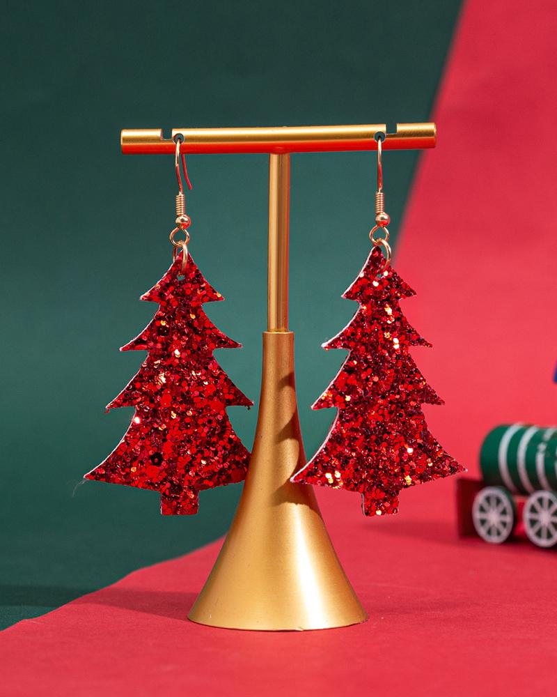 1Pair Christmas Tree Design Sequin Dangle Hook Earrings
