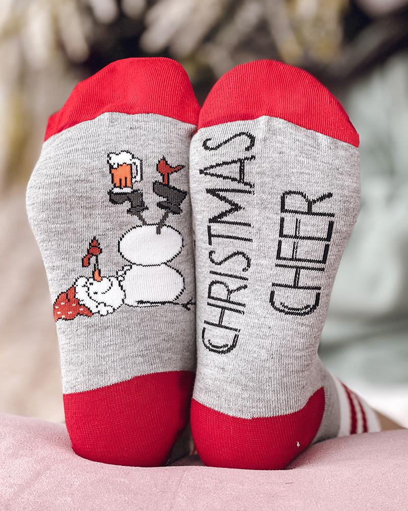 1Pair Christmas Snowman Letter Print Socks