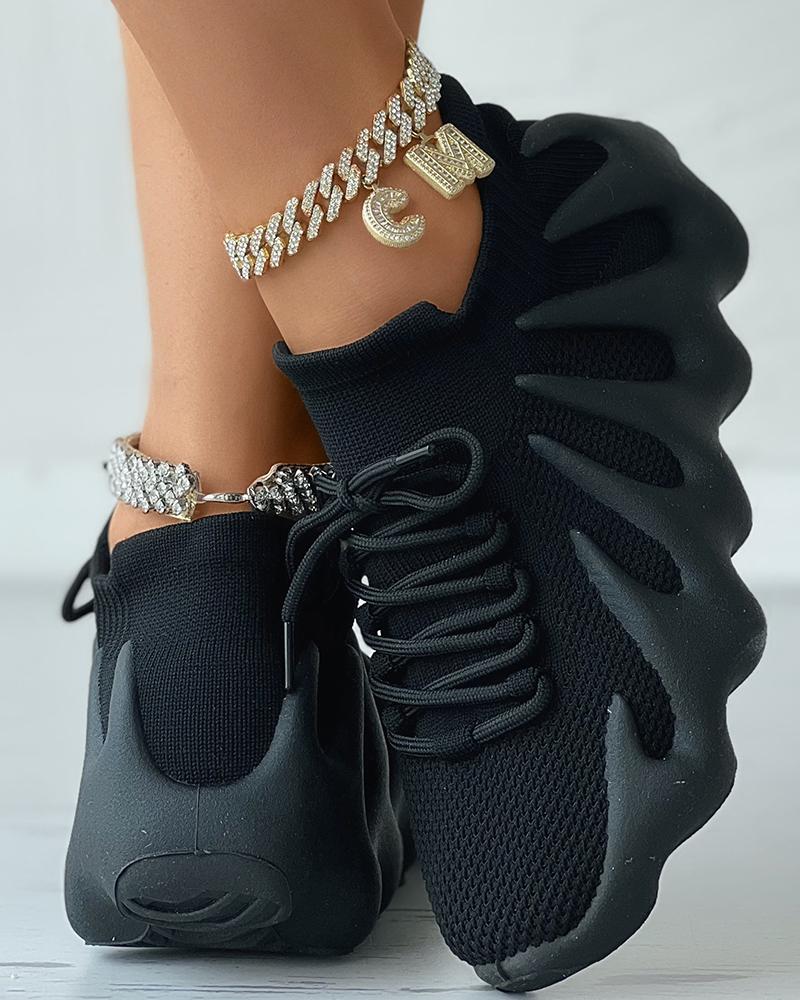 Lace Up Plain Platform Sneakers