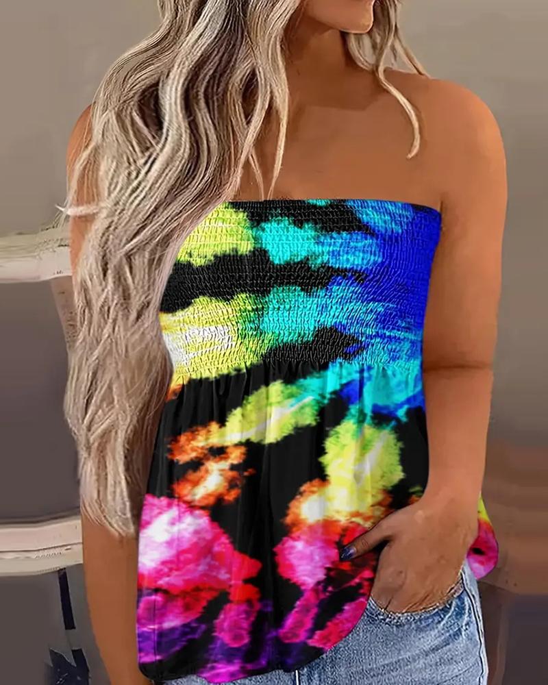 Tie Dye Print Shirred Ruched Tank Top