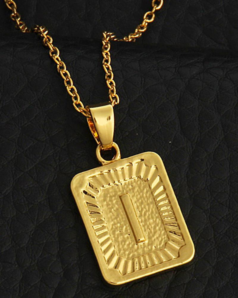 1pc Letter Embossed Square Pendant Necklace