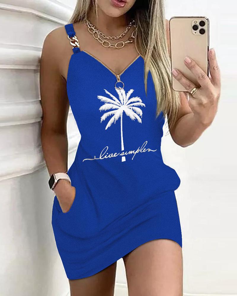 Coconut Tree Print Chain Decor Casual Dress