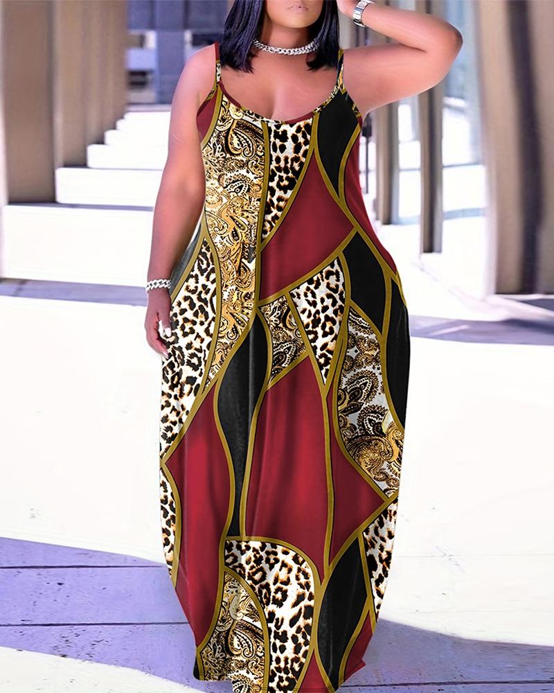 Plus Size Baroque Leopard Print Spaghetti Strap Maxi Dress