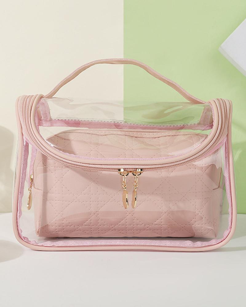 See Through Clear Large Capacity Cosmetic Case Organizer Top Handle Makeup Toiletry Bag With Inner Pouch