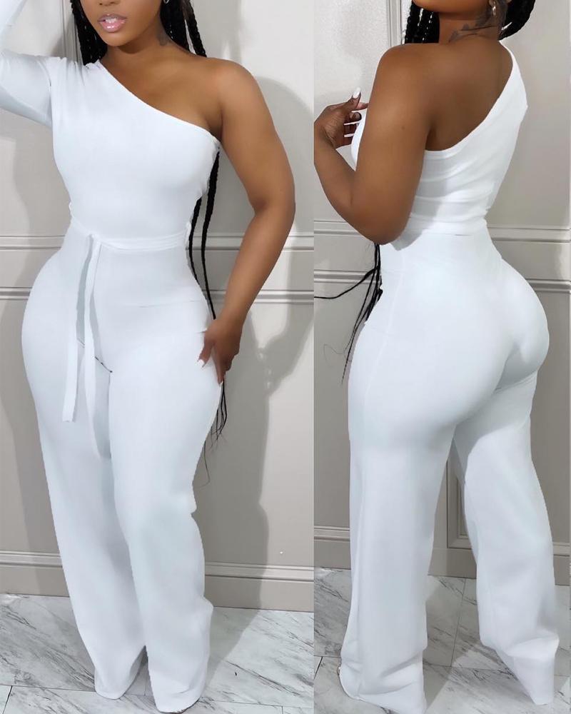 One Shoulder Long Sleeve Jumpsuit