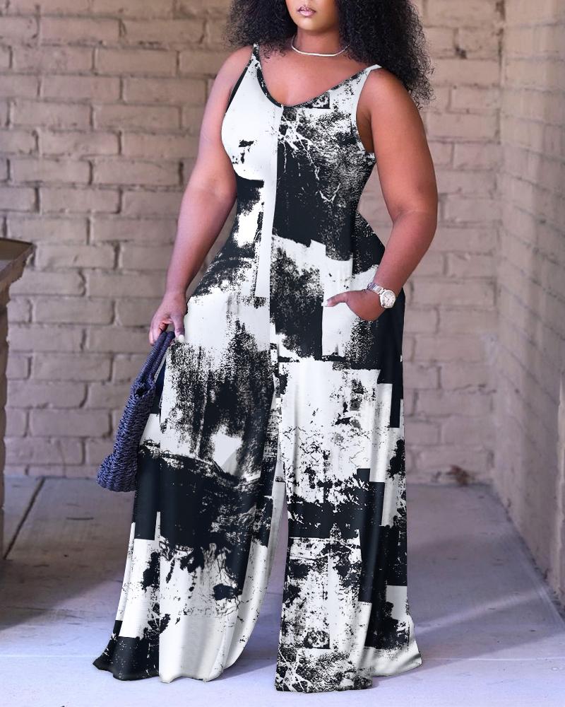 Plus Size Tie Dye Print Wide Leg Jumpsuit