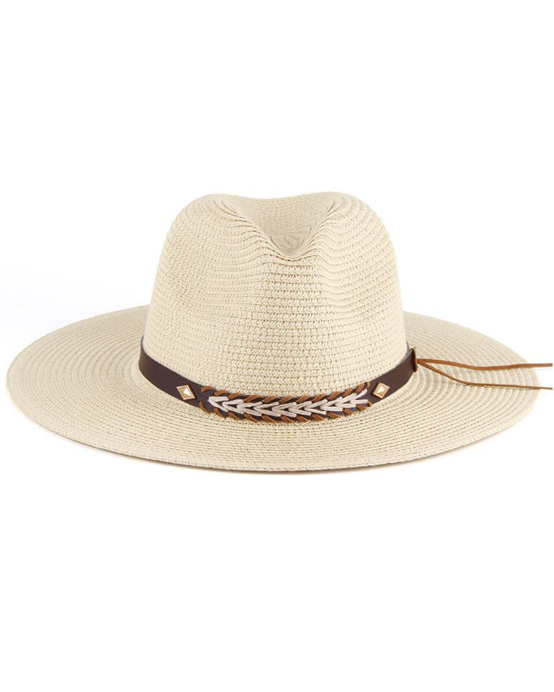 Geometric Pattern Wide Brim Straw Hat